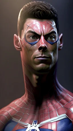 spiderman become cristian ronaldo , cristian ronaldo head, ultra realistic, 4k, ultra detail, full body