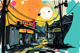 abstract air brush wih pen illustration with black fussy borders, future house future garage j-pop voices pentatonic bounce, in the style of gta4