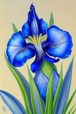 a painting of a blue iris by artist "Hiroshi Kobayashi"