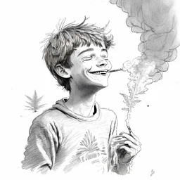 A boy enjoying the intoxicating feeling from smoking weed, pencil sketch