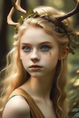 pretty girl, aged 16, blonde, conventionally attractive, dreamy, faun, satyr