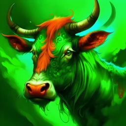 A fiendish stench cow with orange fur with tints of green, digital art, fantasy