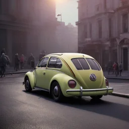 an old volkswagen car ultra realistic,concept, 4k ,on street,8k resolution, high-quality, fine-detail, parked in crowded city winter wide body