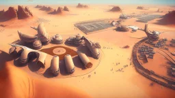 desert city from above, wind generators, retro futuristic