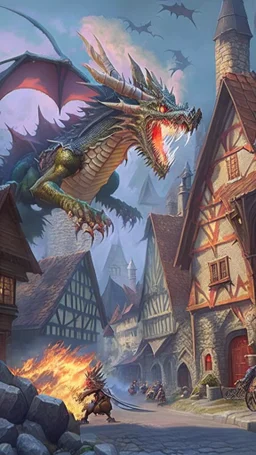 rpg dragon attacking a town