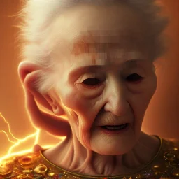 Octane render. 4K Oil painting. Fine art. Detailed. Fractal. Chakras. Sacred geometry. a brain exploding. kintsugi. Chaos. Portrait of a old woman crying.a mind fracturing.confusion. Tears the colour of oil.