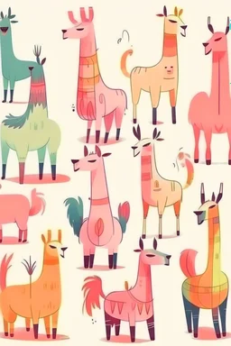 llamas in the style of little kids' drawings