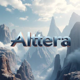 Can you create first a nice cool logo for my account "Altera" the world never existed ,reality ,reimagined,add 3d background, future world ,3d text