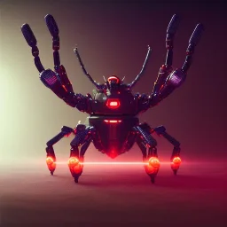 cyberpunk red robot spider, ultra realistic, intricate details, ultra highly detailed, shiny, smooth, studio quality, octane render, Surrealism, Triadic colour scheme,glow-stick, ambient lighting,nightclub lighting, polaroid, 100mm, --ar 1:1 --v4