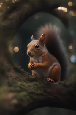 portrait of squirrel elf in castle tree, bokeh like f/0.8, tilt-shift lens 8k, high detail, smooth render, down-light, unreal engine, prize winning