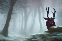 Mystical fantasy stag in the forest, high definition, gigantic antlers