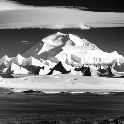 Ansel adams Majestic black & white Photo of denali in alaska, hyper realistic, zone system, even tones, rich gradients, dramatic lighting, 4k, volumetric, clouds