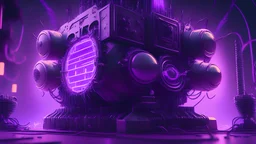 a giant magic generator machine with lots of gadgets, purple tones, dreamy, psychedelic, 4k, sharp focus, volumetrics, trippy background