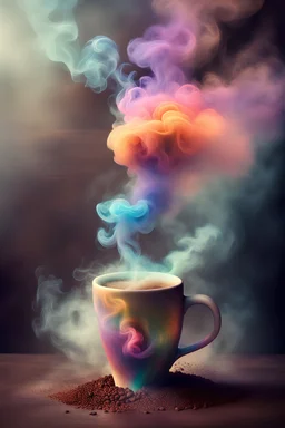 magic coffee cup that is a another dimension with lots of colours smoke and dust girl effects, reality, Raw, by addie digi