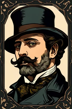 High Quality Painted Portrait of a Victorian Era Detective with Gloomy Colors illustrated similar to a Tarot Card