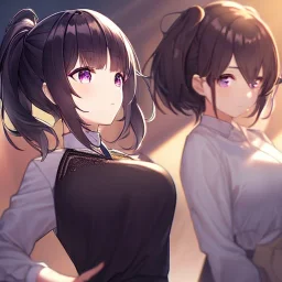 Clear focus,High resolution,High quality, Detailed, Black short hair, Purple eyes, two ponytails