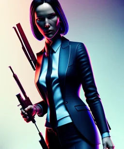 Female John wick, full body, bokeh, hyper realistic