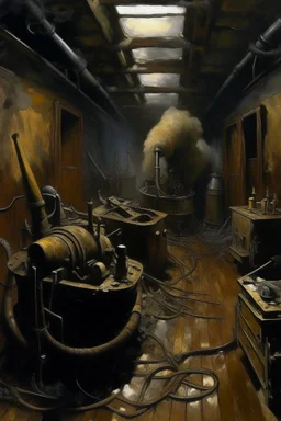 A brown unnerving engine room painted by Claude Monet