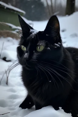 eine schwarze katze im schnee