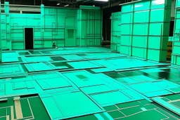 A bluish green facility zone made out of gel painted by Frank Lloyd Wright