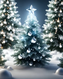 High quality, 8k, ultra HD, musical notes and musical instrumentos shapes a christmas tree made of crystal, by Yukisakura high detailed.