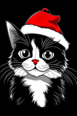 Black and white animated cat with Santa hat pfp