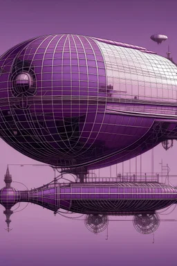 diagramatic infographic structure drawing of fantasy airship, futurelistic, float in purple sky