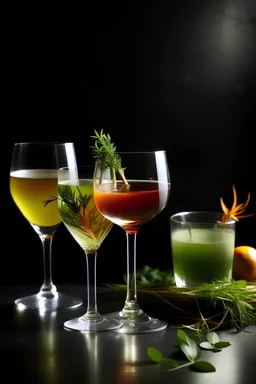 A craft cocktail with a modern twist: Imagine a beautifully crafted cocktail made with fresh herbs, homemade syrups, and premium spirits. The cocktail has a unique twist that sets it apart from traditional cocktails.