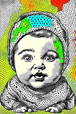 Vintage pop art style of a baby from the torah