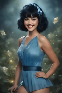 full color, full body portrait, smiling 18-year-old Betty Rubble with (((Black Hair))), (((blue eyes))), (((Blue ribbon in her hair))), 32k, UHD, Professional Photo -- Botany - Starry - Retro Pop - Dark Fantasy - Horror - Festive - Realistic - 32k, UHD, professional quality, 8 x 10 digital photograph