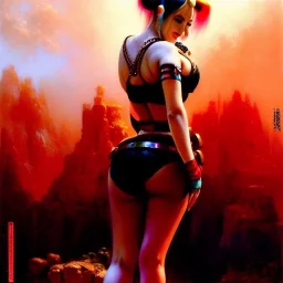 Drawing of beautiful face,'beautiful booty ,Busty Harley Quinn',intense stare, ancient skintight armor, balanciaga fashion clothe painting by gaston bussiere, greg rutkowski, yoji shinkawa, yoshitaka amano, tsutomu nihei, donato giancola, tim hildebrandt, Oil on canvas, cinematic composition, extreme detail,fit full head inside picture,16k