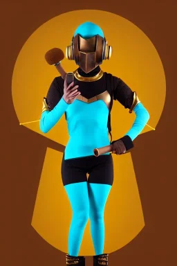 Geometric 3D tiling and cinnamon on the background. Bronze color, Yellow, Black Cyan photograph Cyber-punk, full-mask, AKG-style big headphones, golden rings & disc, fencing mask. Selfie archer. Asa Akira, lightly armored, electronic circuits. Thick tights, thick calves, bend fell, wide hip, flat belly. Ancient artifact attached. Perfect body. Daft Punk, Tron Movie. Matrix movie clothes, Silver leather area, tippet, latex. Wicked sneakers. 1990's, old telephone microphone. Surreal. Haute Couture