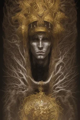 Realistic anime black metal corpsepaint god with golden crown