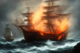 old ship fire lightning