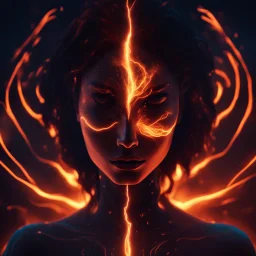 Cosmic dream face, woman, neon, abstract, amazing shadow and lightning, 4k, cinematic, glowing eyes, cosmic, face, dream, space, stars, amazing, art, glowing, fire