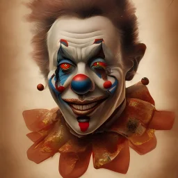 a clown in browns and reds refined and detailed painted by