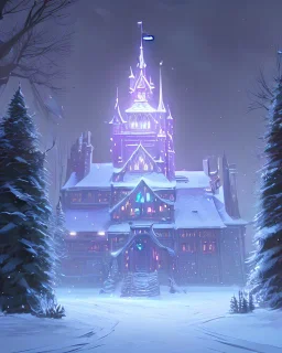 A magical snowy warlock castle in Christmas