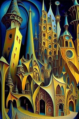 Old medieval town square, "Fractal flame" , By Jacek Yerka, Wassily Kandinsky, Picasso