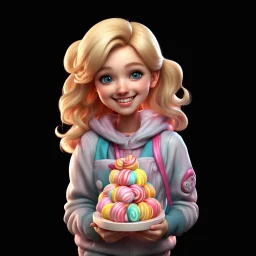 candy girl teenager, 3d, smiling, blonde hair, cartoon