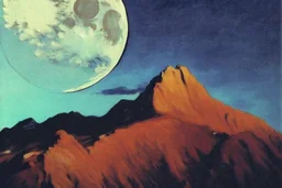 moon, mountains, night, frederic bazille and edouard manet painting