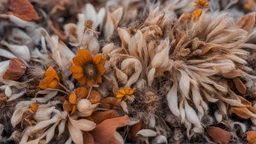 Close-up of dry flowers and seeds in late autumn in the garden.