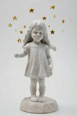 Sculpture en étoiles, petite fille aux cheveux longs, fond blanc