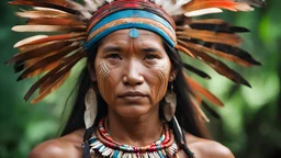 Beautiful woman indigenous portrait of tribal Amazon