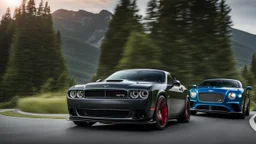 Dodge Challenger SRT Hellcat And Bentley Continental GT Fusion, Super Detailed, desktop wallpaper, 4K