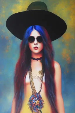 Full body portrait, painting, medium shot lady HippieGoth