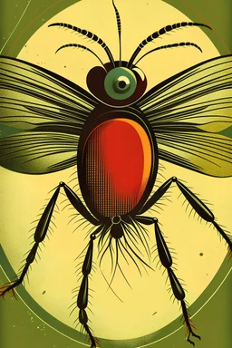 70's style book cover depicting a mosquito larva in the style of J.G. Ballard