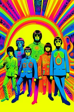 copertina album musicale anni 60 di band stile trip acidi fluo