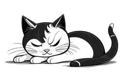 lazy cat cartoon simple black and white