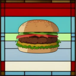 a hamburger rendered in stained glass