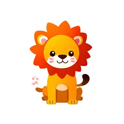 simple 2d graphic, without volume, drawing thick stroke around shape, white background, animated cute cartoon, lion